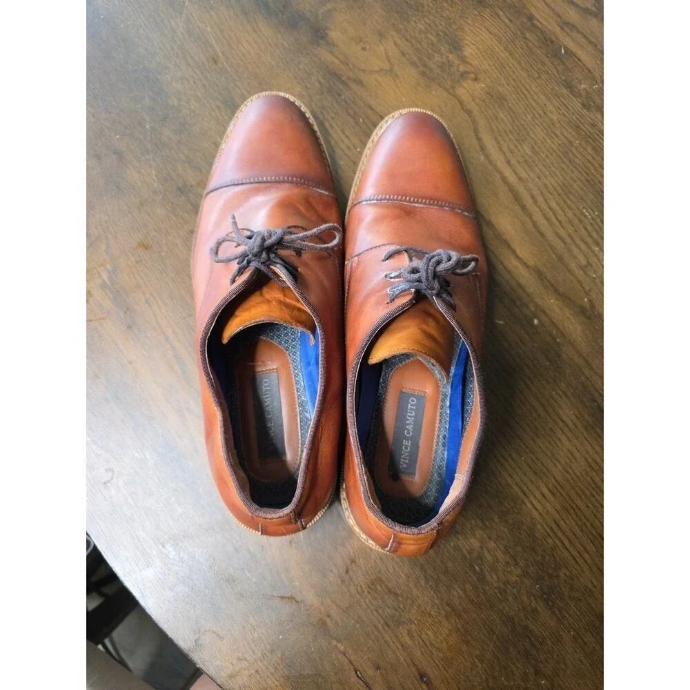 Vince Camuto Lamson‎ Cap Toe Oxford Men's Brown Leather Size 11.5 Wide NICE